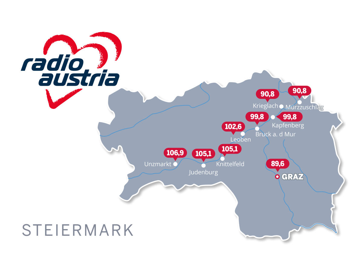 © radioaustria Frequenzkarte Steiermark